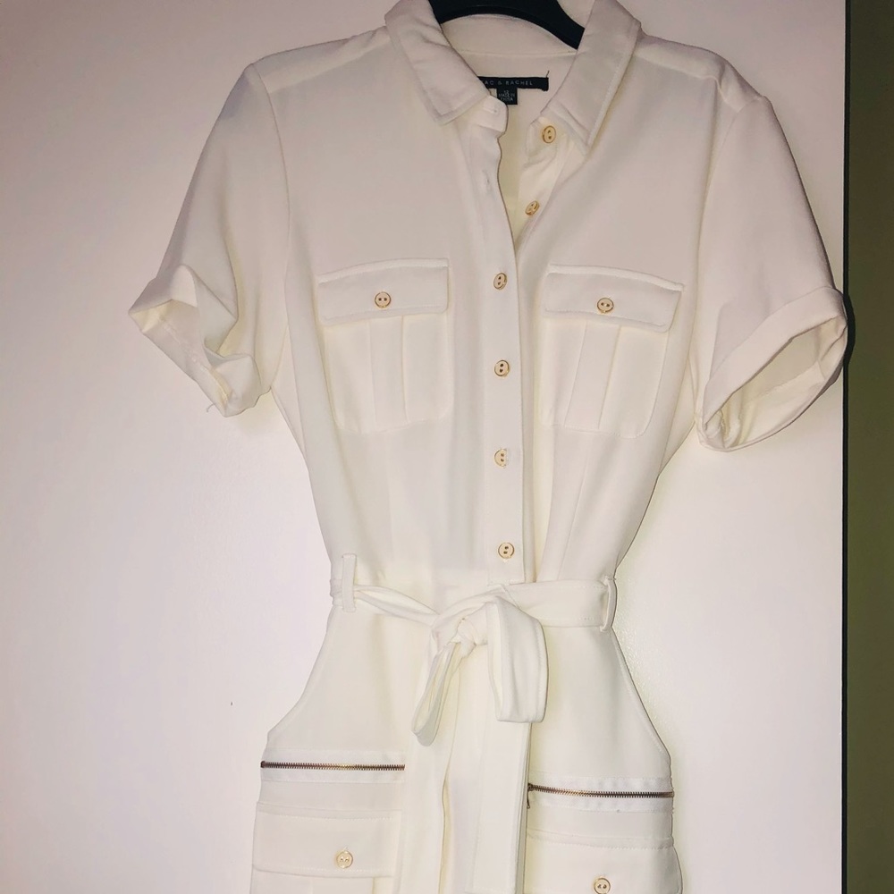 Cream/white button down dress with pockets/belt